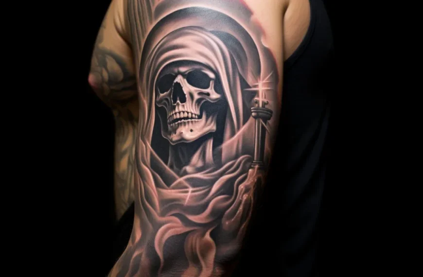 Significado y simbolismo de tatuajes de la Santa Muerte en el brazo