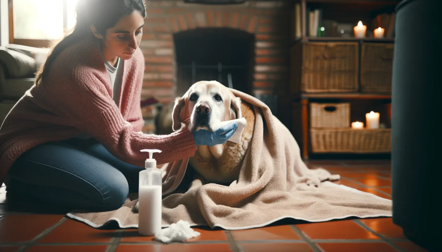 aplicando toalla fresca para fiebre en perros