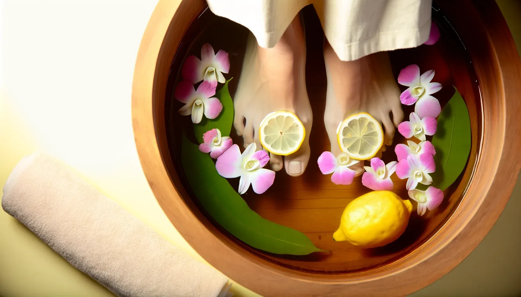 baño relajante para pies con ingredientes naturales